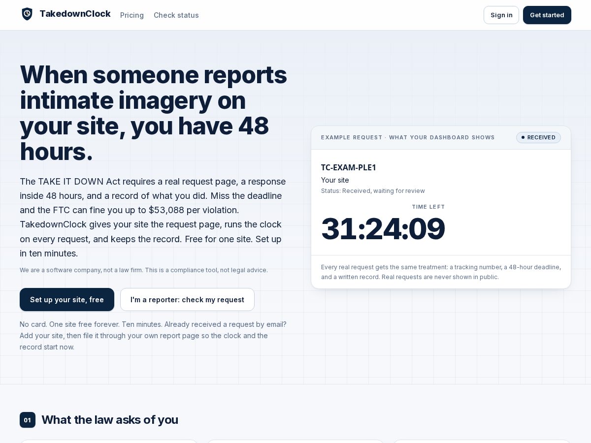 Landing-page snapshot of takedownclock.com
