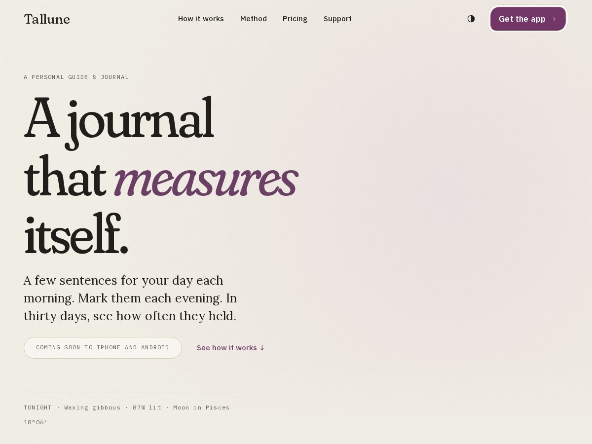 Landing-page snapshot of tallune.app