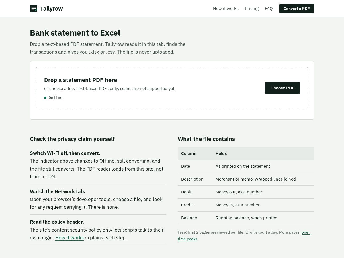 Landing-page snapshot of tallyrow.xyz