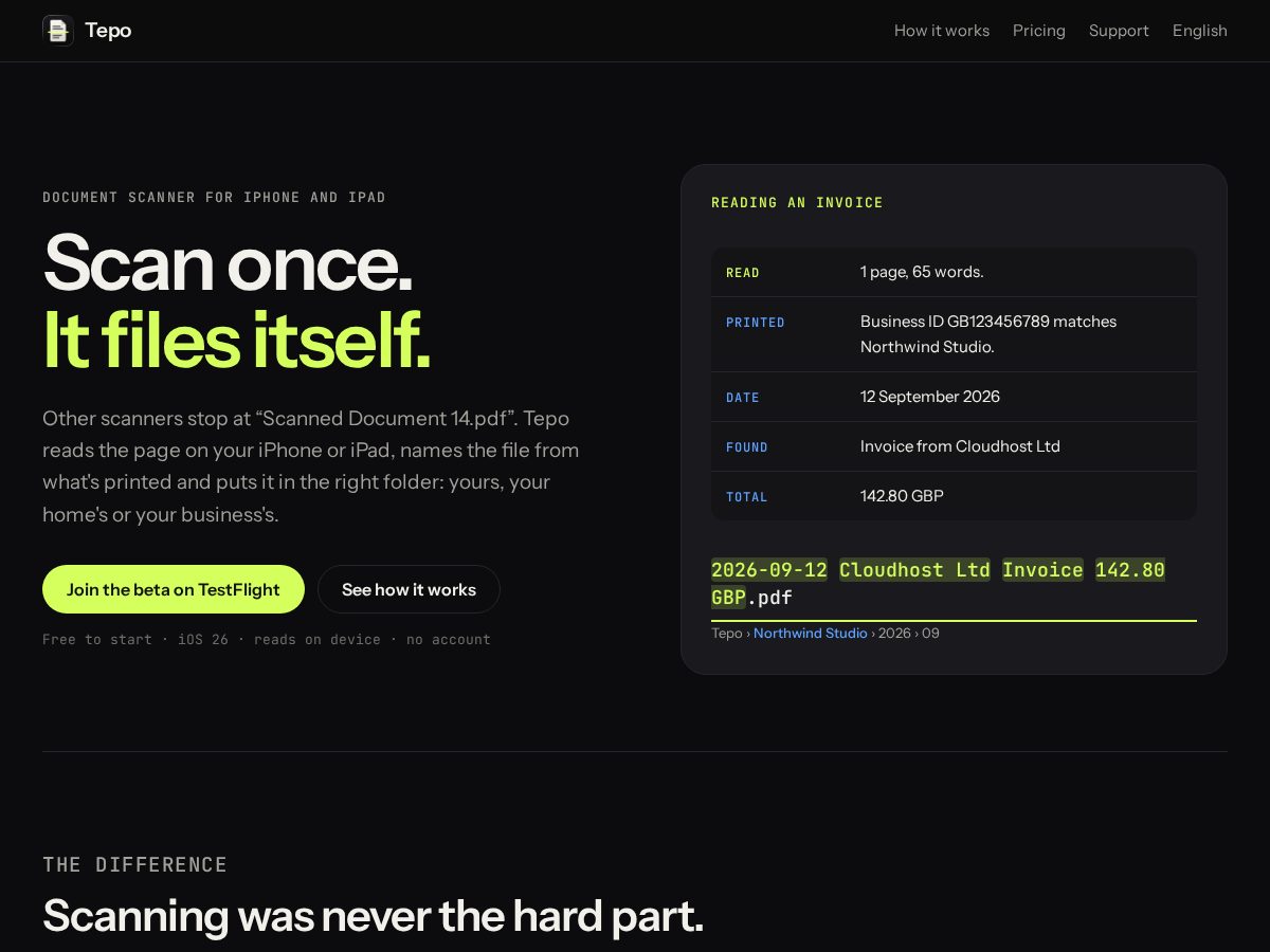 Landing-page snapshot of tepoapp.com