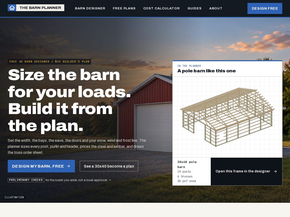 Landing-page snapshot of thebarnplanner.com