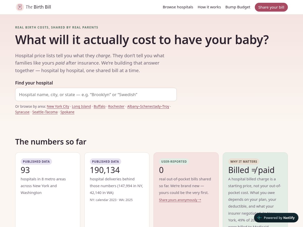 Landing-page snapshot of thebirthbill.com