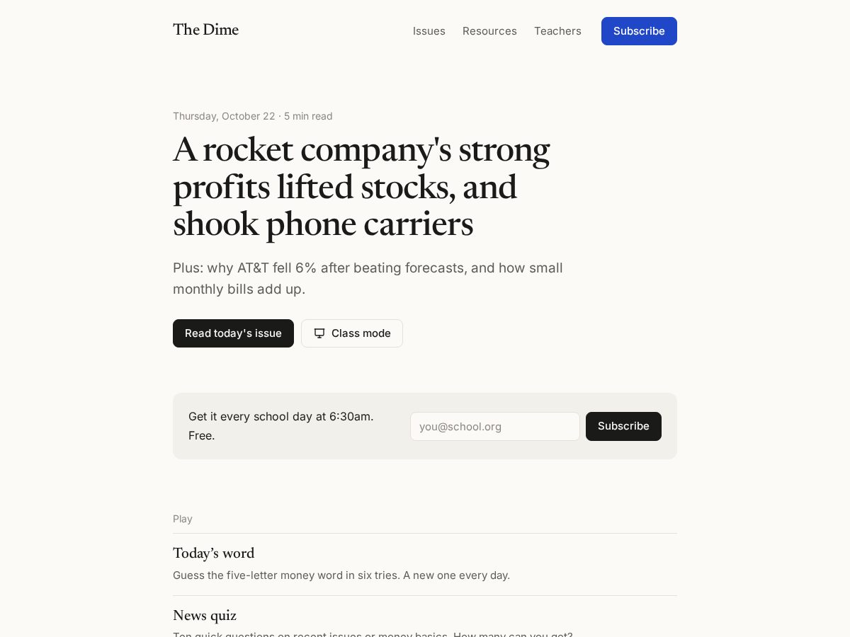 Landing-page snapshot of thedime.news