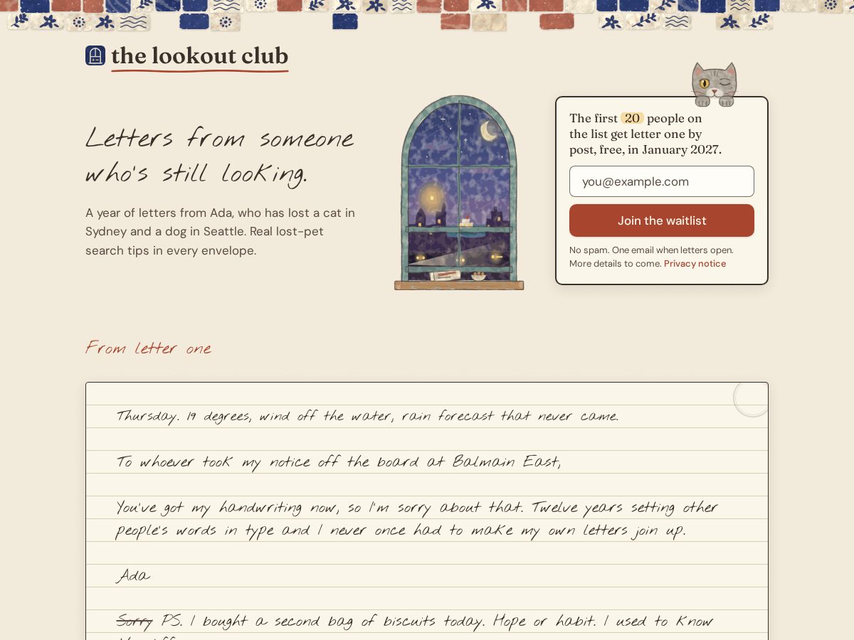 Landing-page snapshot of thelookoutclub.com