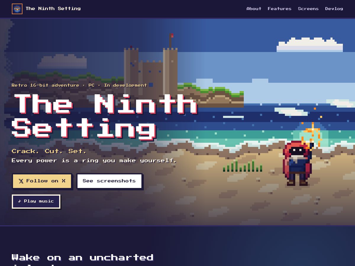 Landing-page snapshot of theninthsetting.com