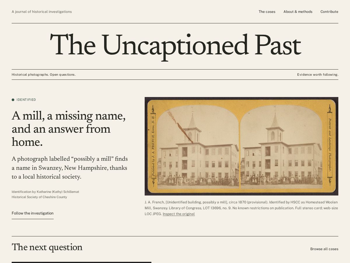 Landing-page snapshot of theuncaptionedpast.com