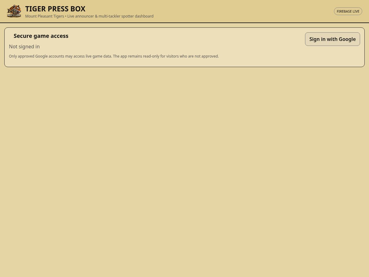 Landing-page snapshot of tigerpressbox.com