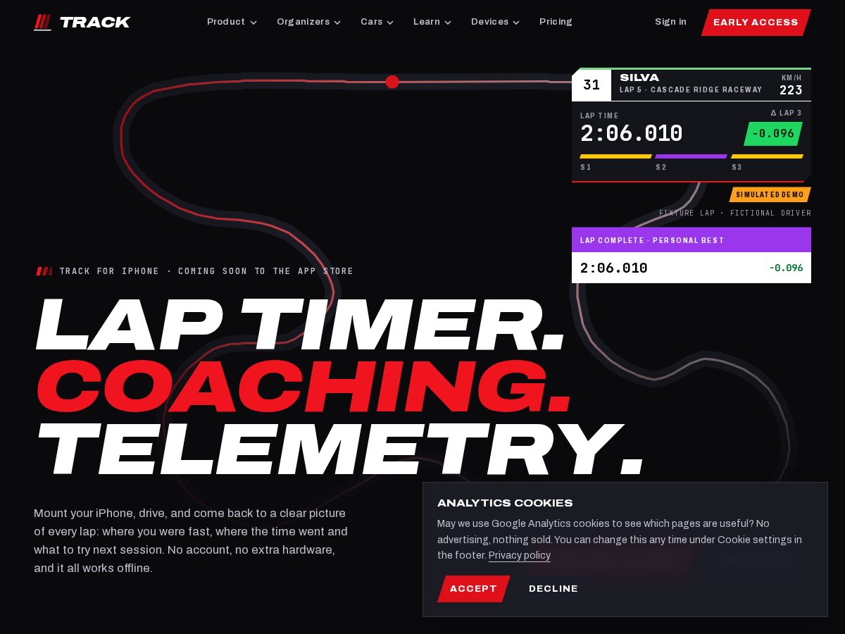 Landing-page snapshot of trackmotorsport.app