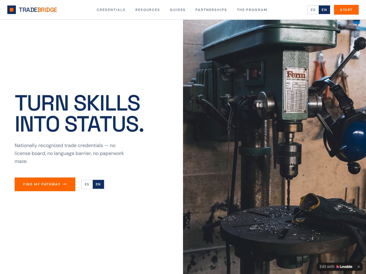Landing-page snapshot of tradebridgeus.com