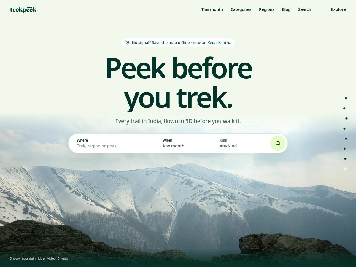 Landing-page snapshot of trekpeek.com