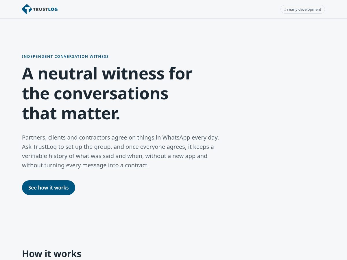 Landing-page snapshot of trustlog.app