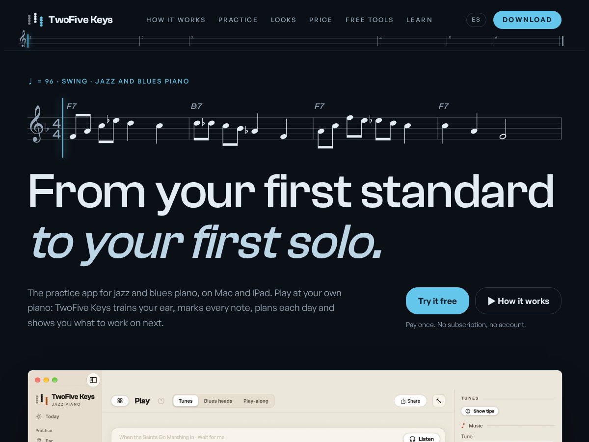 Landing-page snapshot of twofivekeys.app