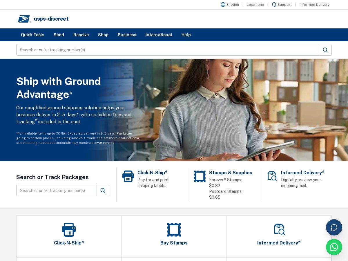 Landing-page snapshot of usps-discreet.com