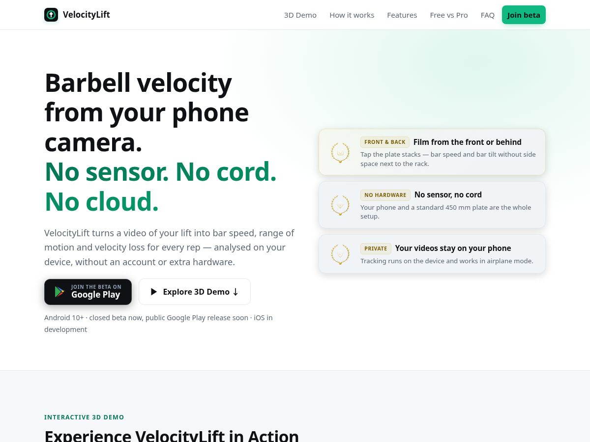 Landing-page snapshot of velocitylift.app