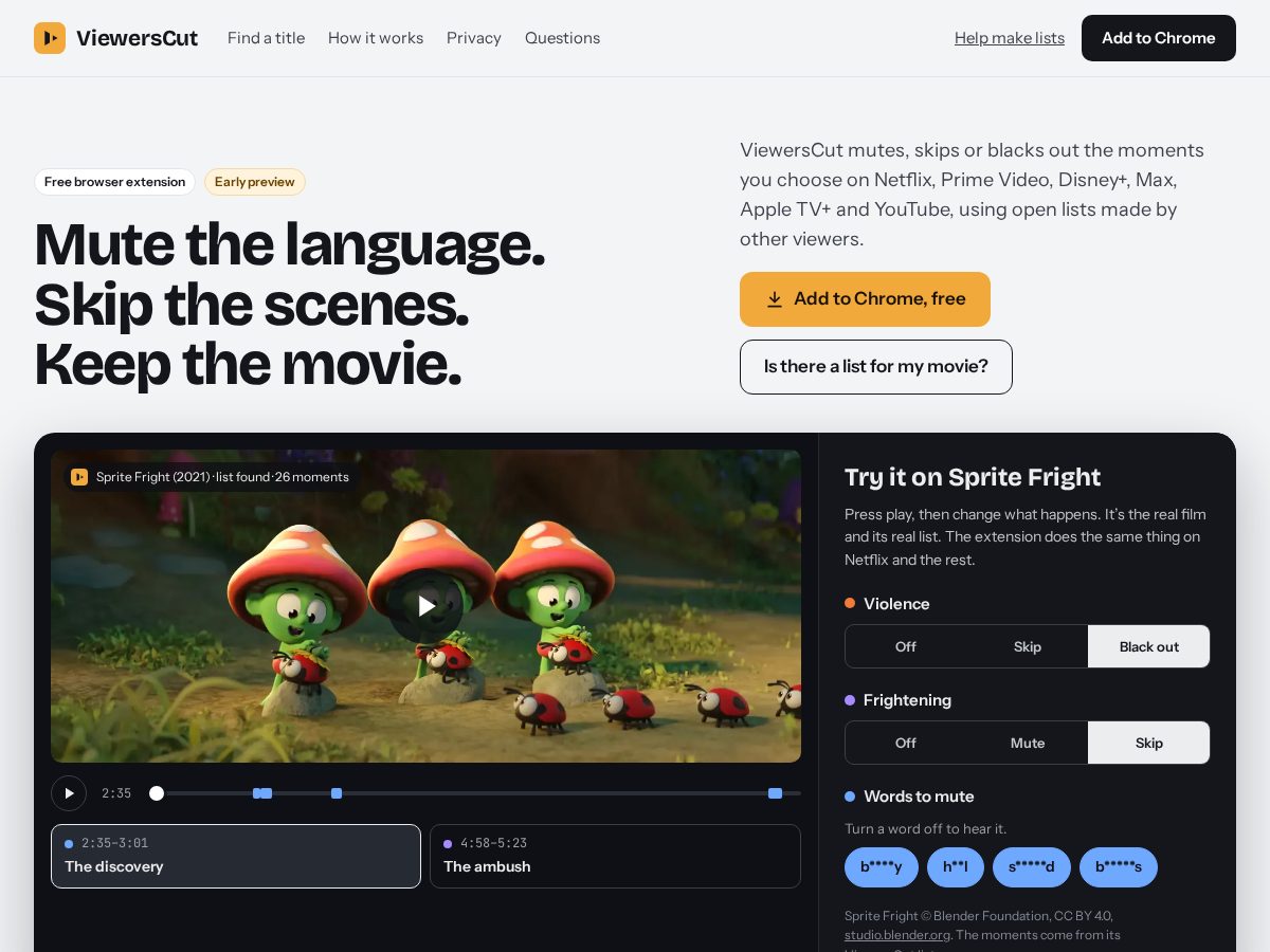 Landing-page snapshot of viewerscut.app