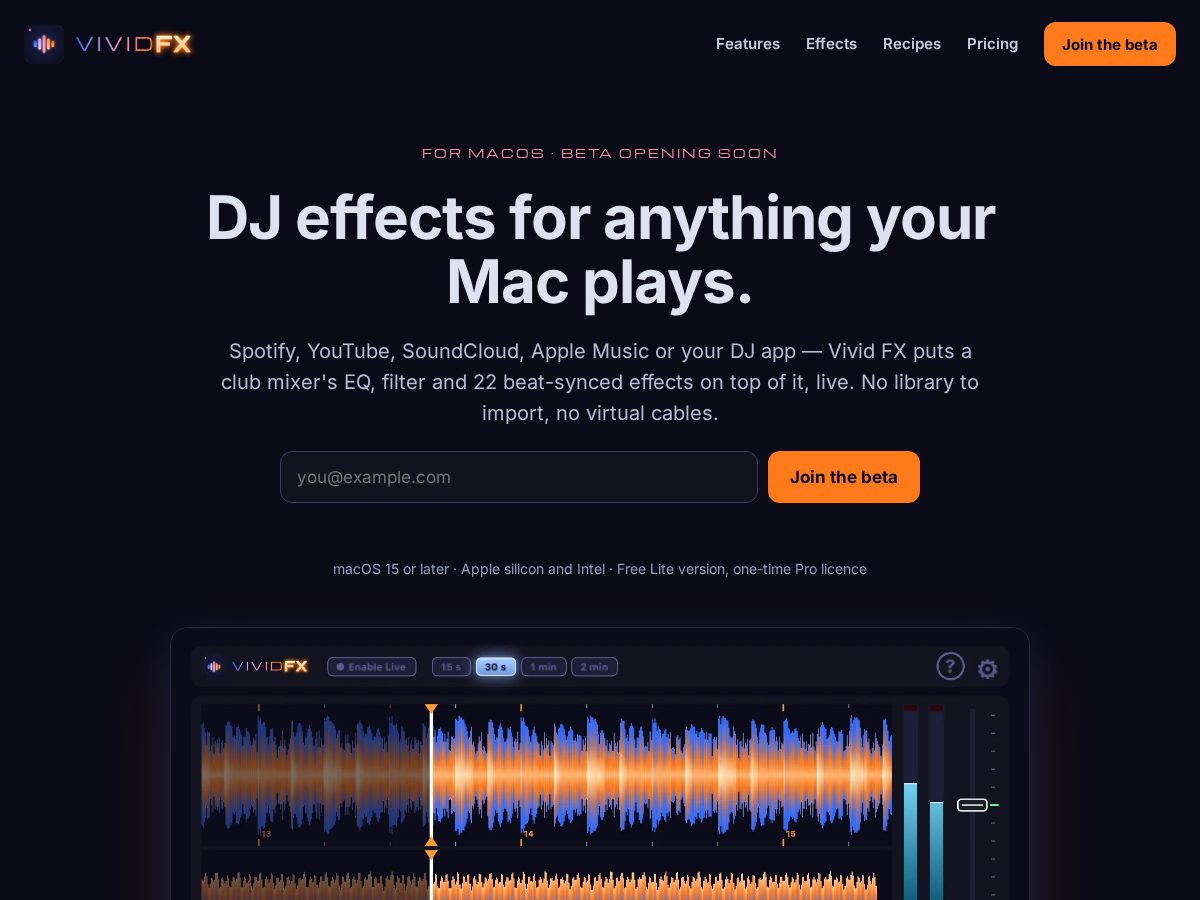 Landing-page snapshot of vividfx.app