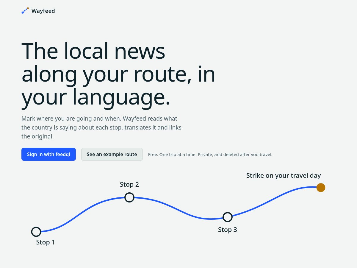 Landing-page snapshot of wayfeed.app