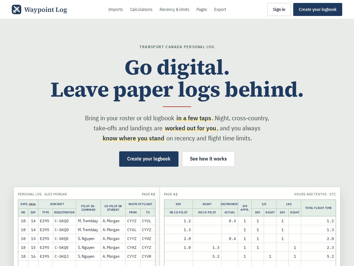 Landing-page snapshot of waypointlog.com