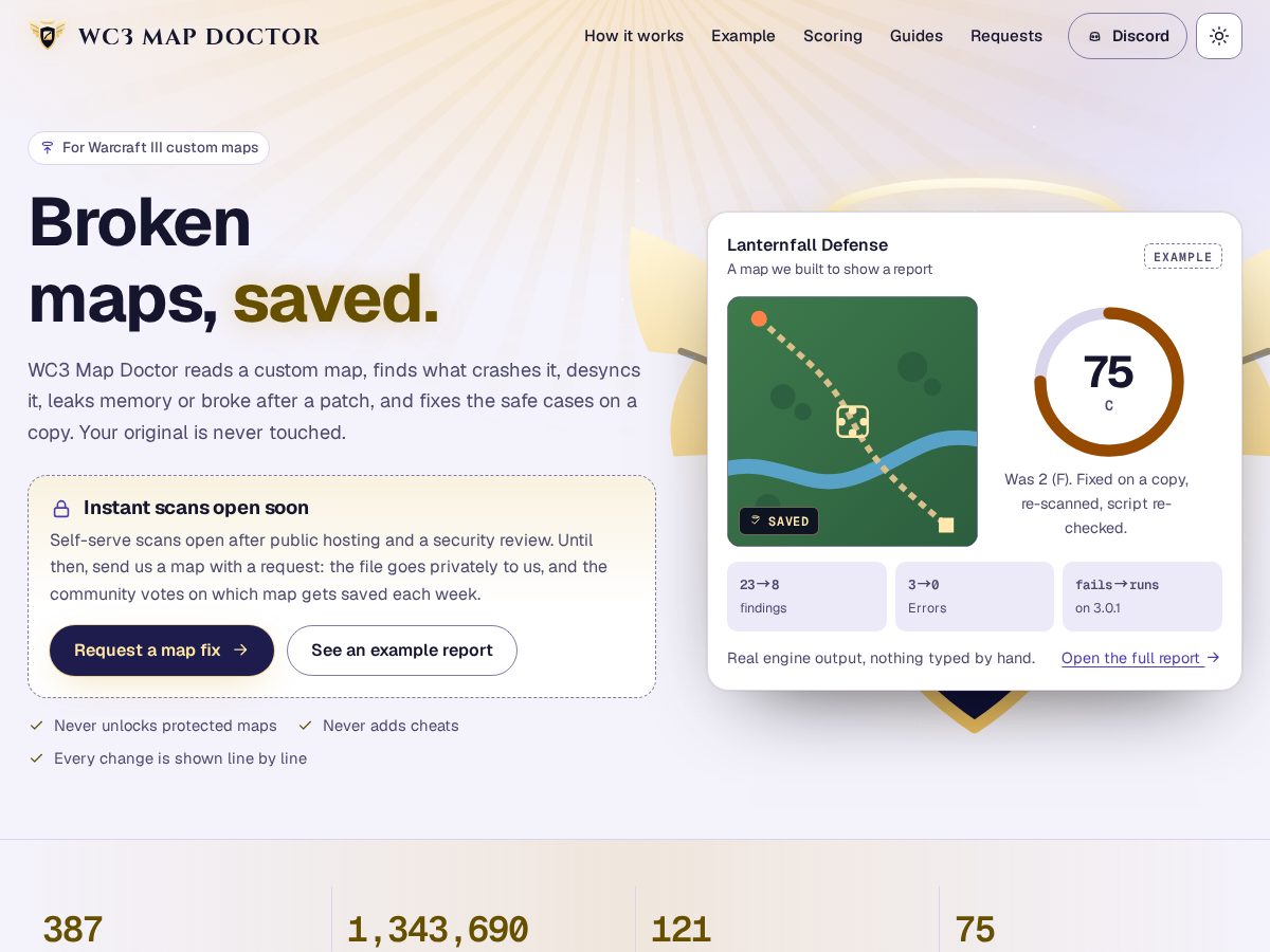 Landing-page snapshot of wc3mapdoctor.com