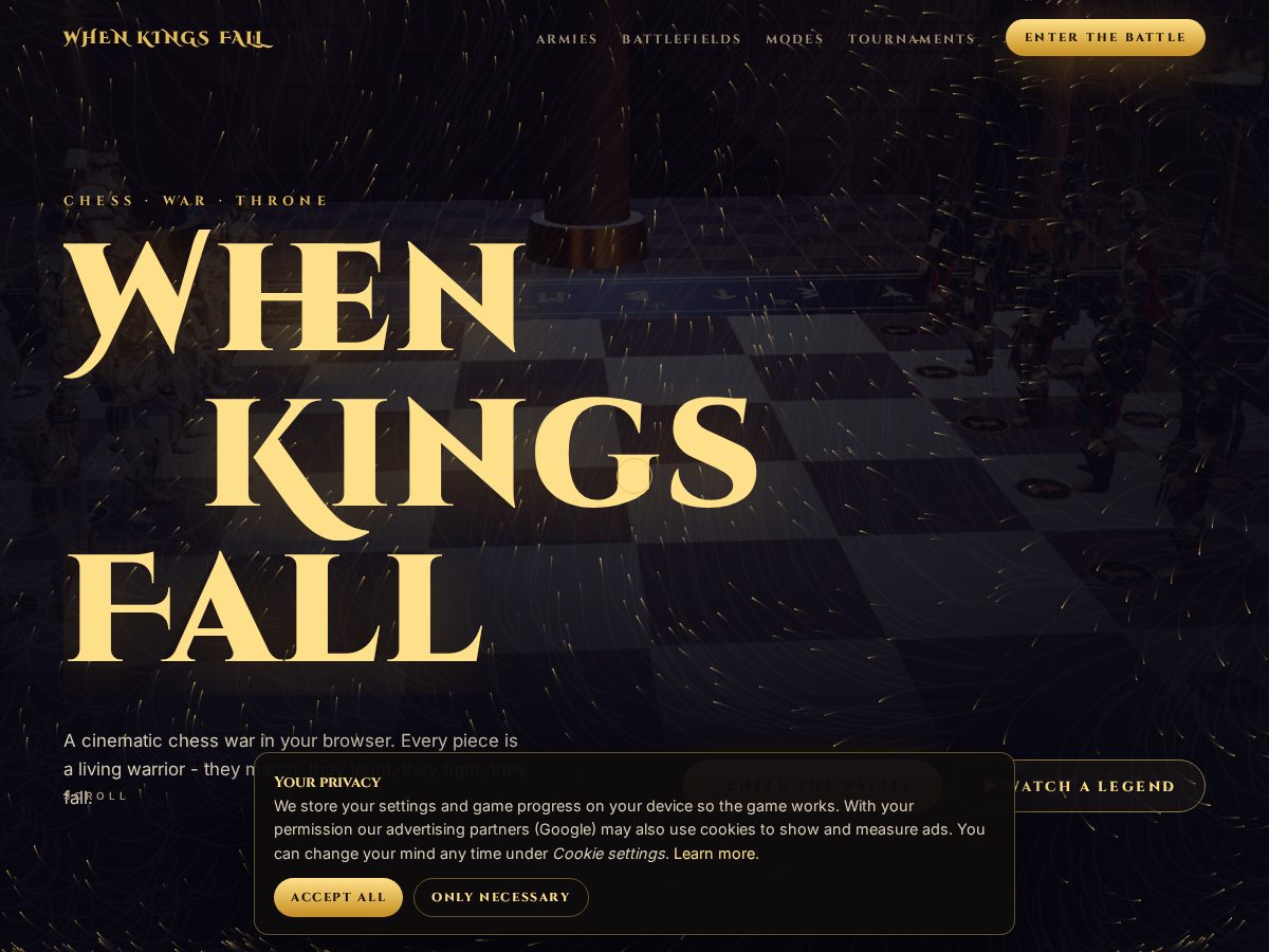 Landing-page snapshot of whenkingsfall.com