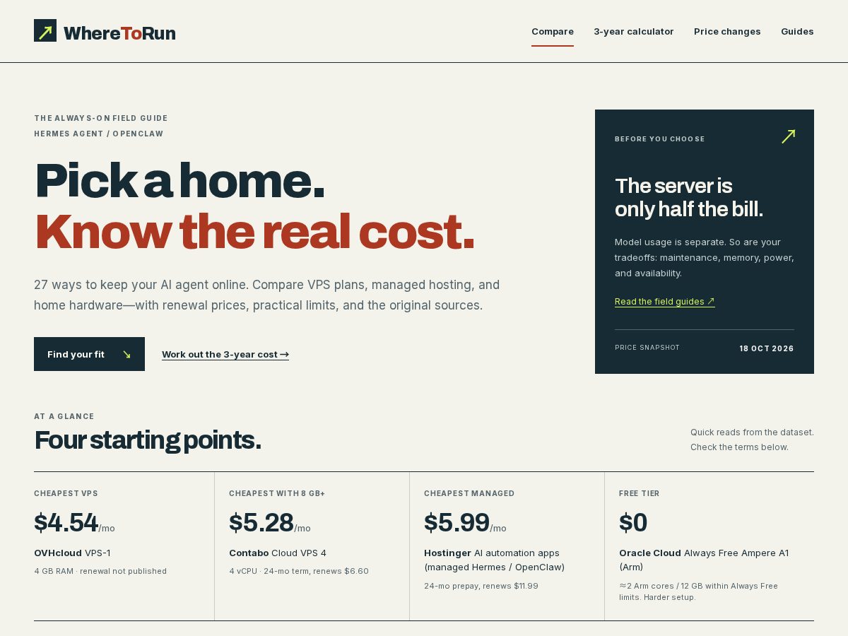 Landing-page snapshot of wheretorun.dev