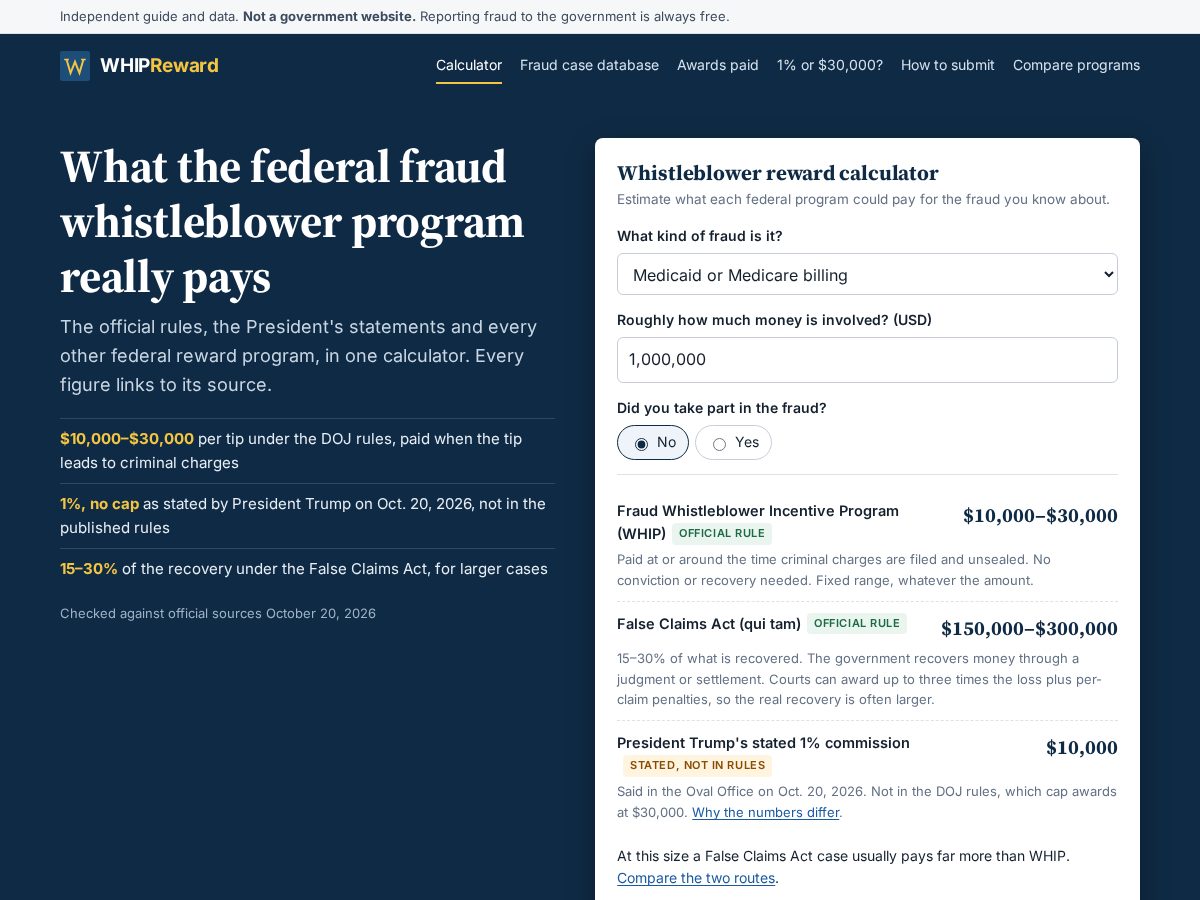 Landing-page snapshot of whipreward.com