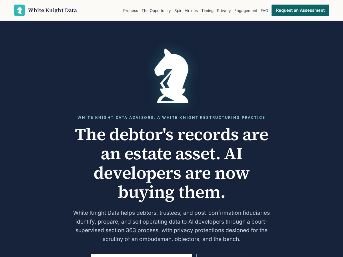 Landing-page snapshot of whiteknightdata.com