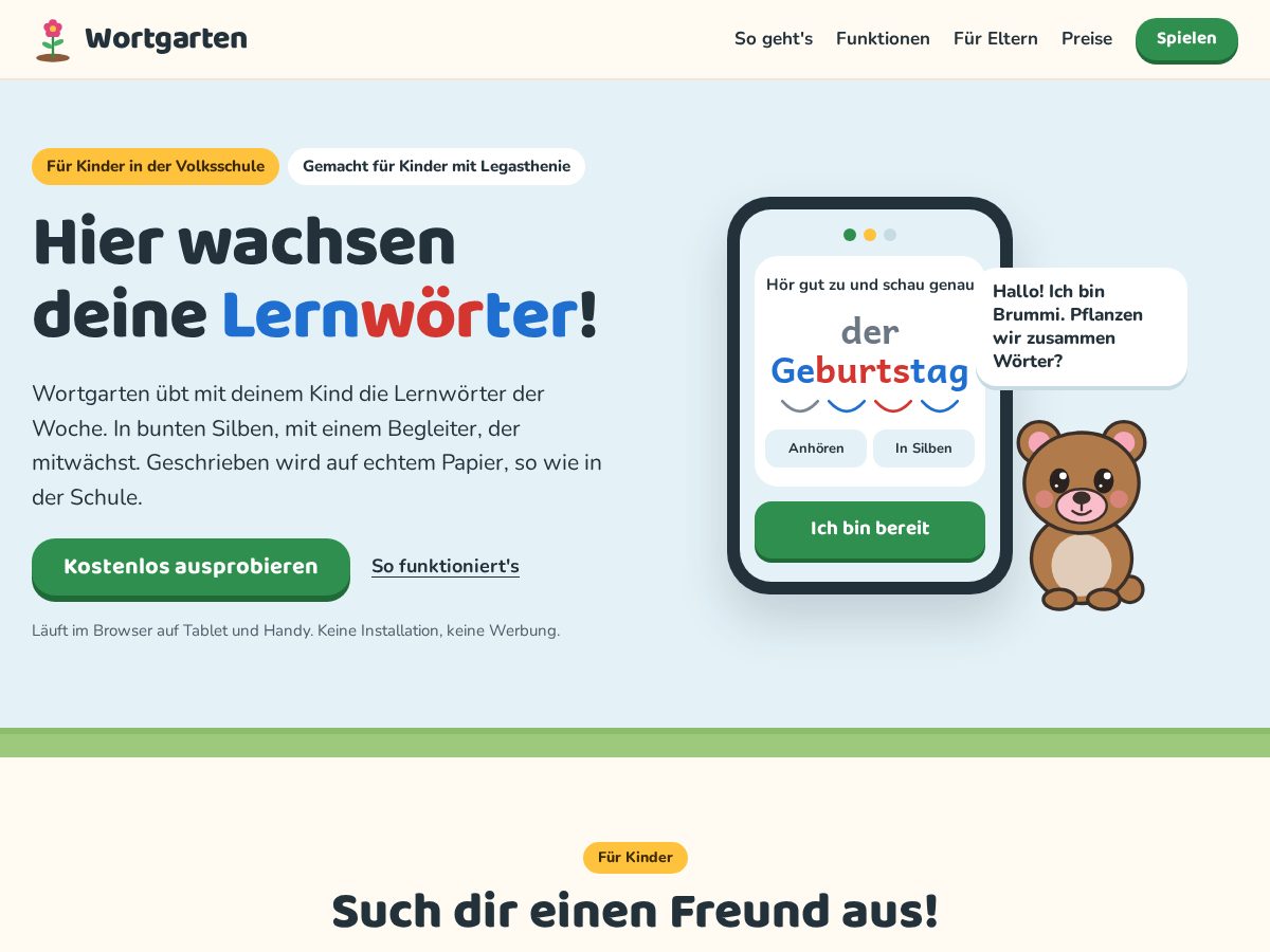 Landing-page snapshot of wortgarten.app
