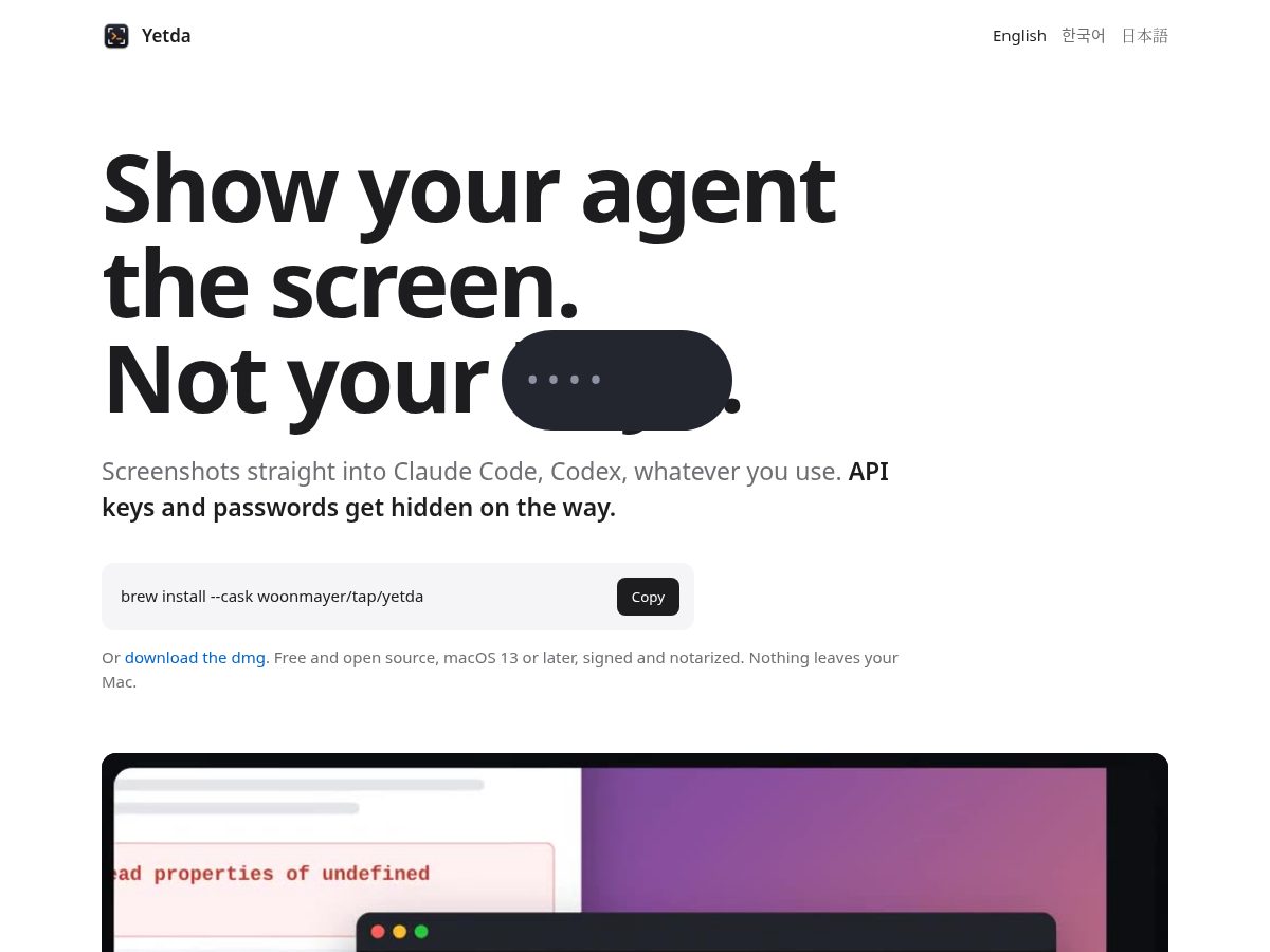 Landing-page snapshot of yetda.app