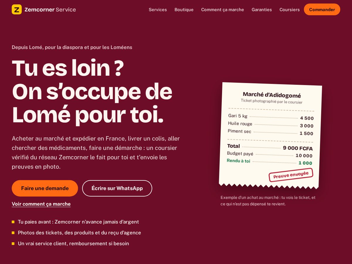 Landing-page snapshot of zemcorner.com