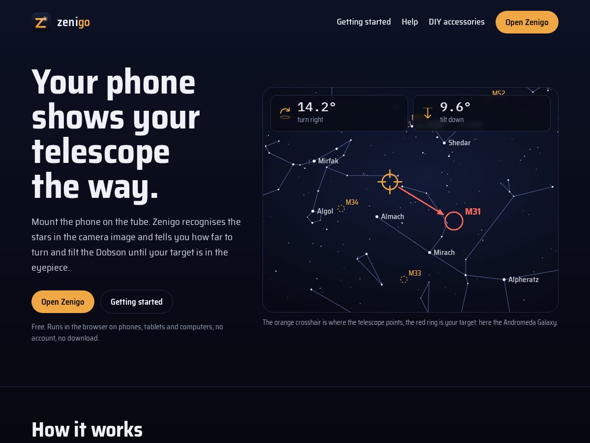 Landing-page snapshot of zenigo.app