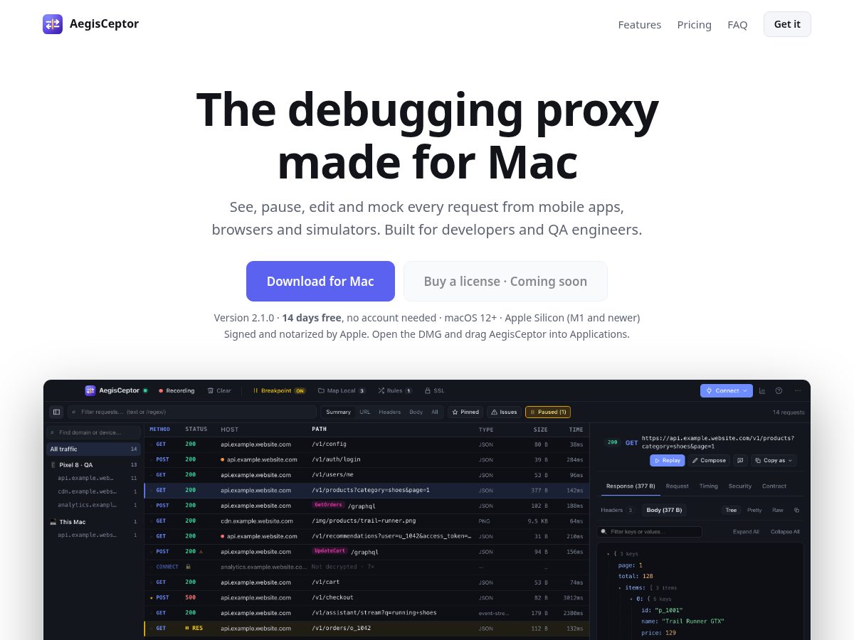 Landing-page snapshot of aegisceptor.com