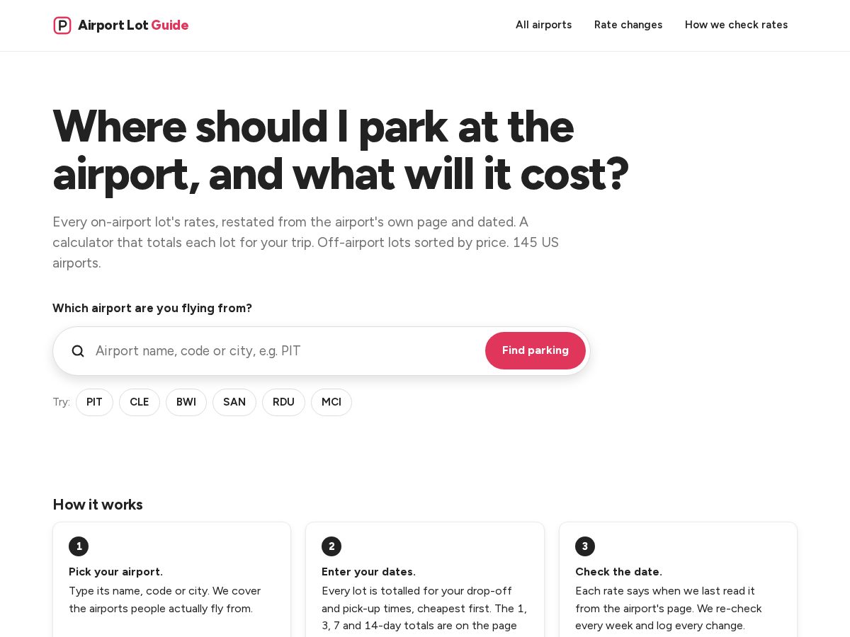 Landing-page snapshot of airportlotguide.com