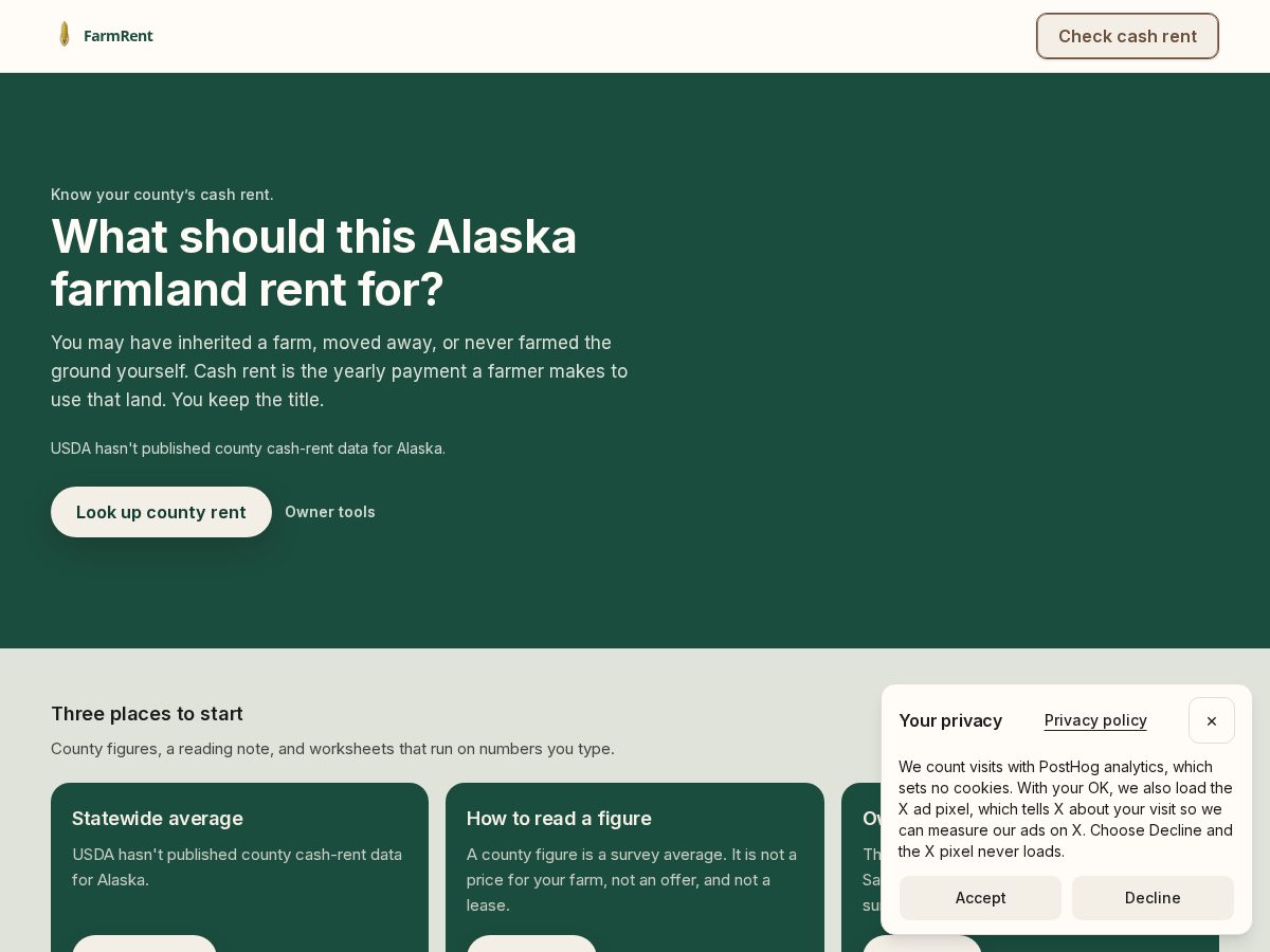 Landing-page snapshot of akfarmrent.com