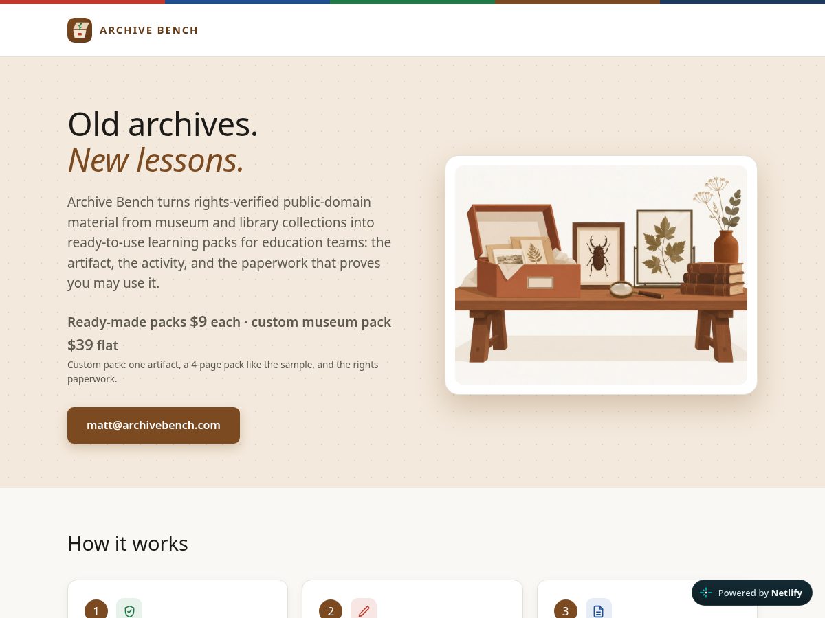 Landing-page snapshot of archivebench.com