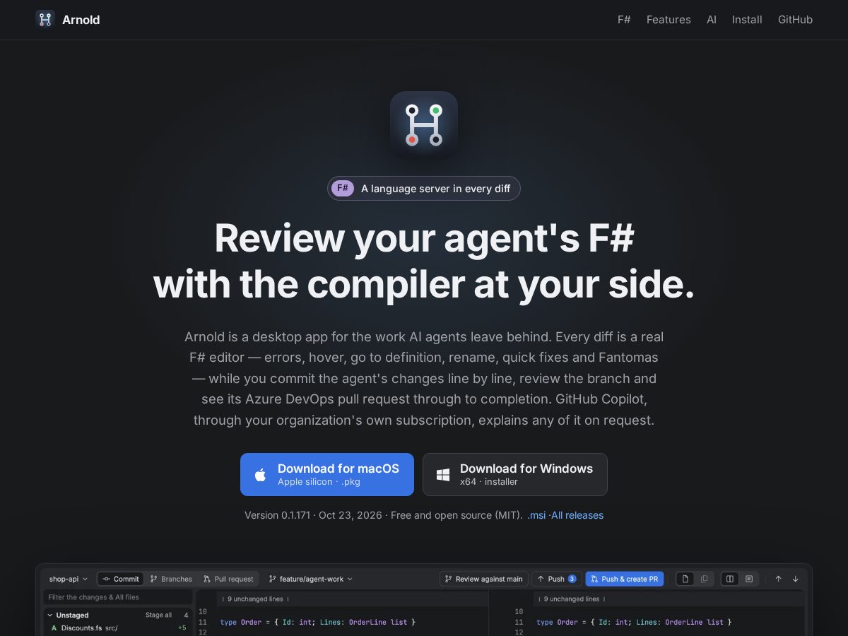 Landing-page snapshot of arnoldapp.dev