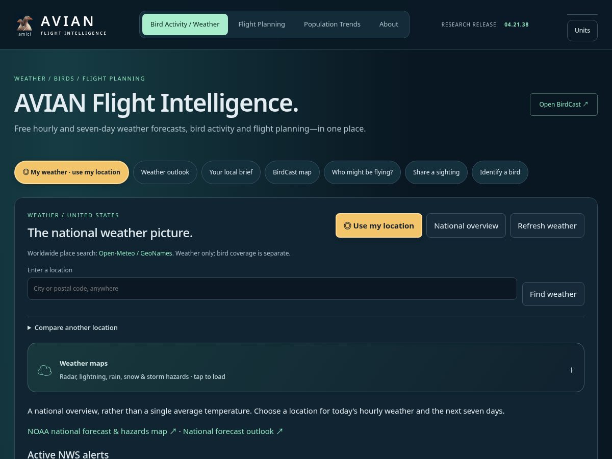 Landing-page snapshot of avianflightintelligence.com
