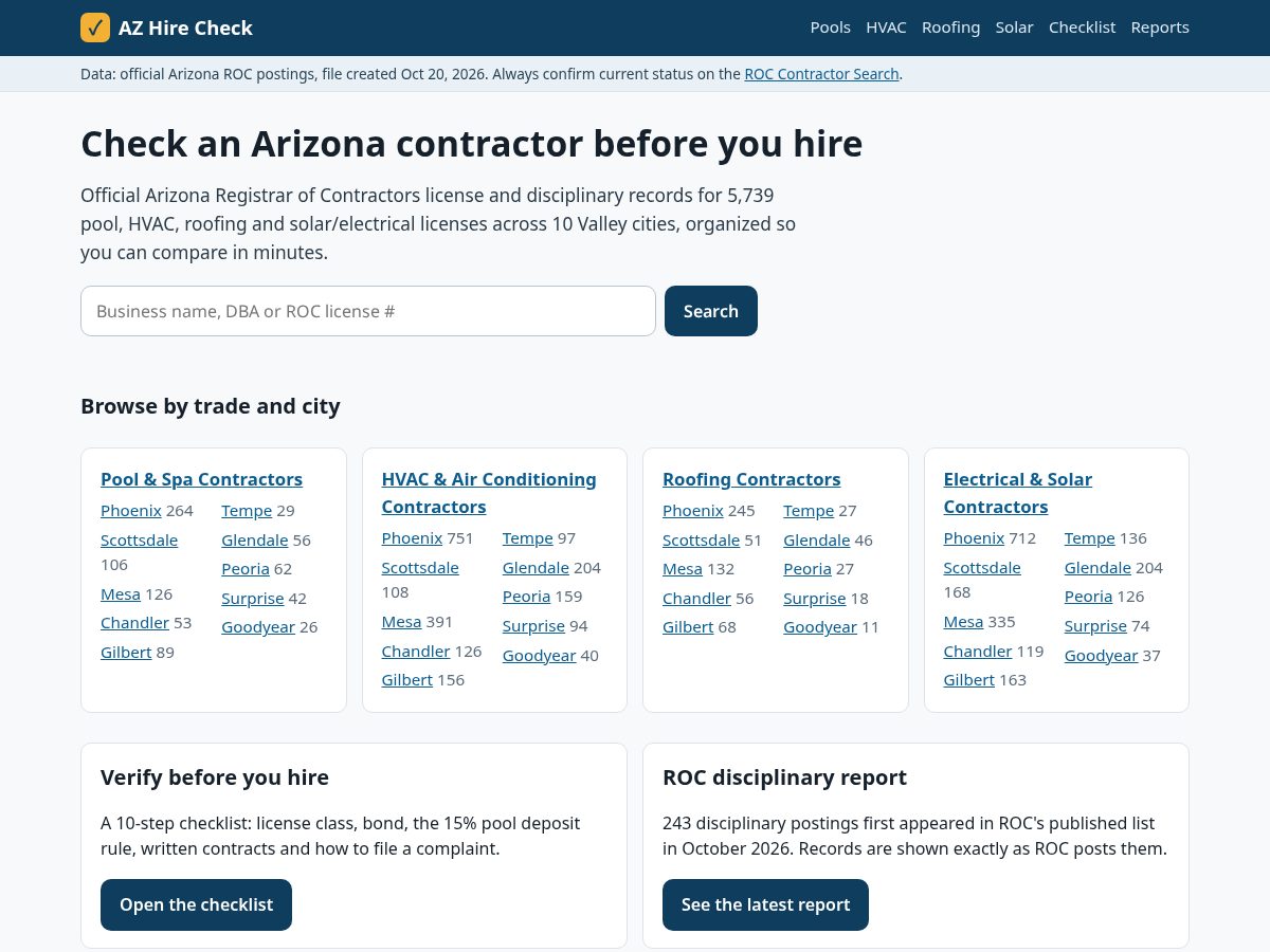 Landing-page snapshot of azhirecheck.com