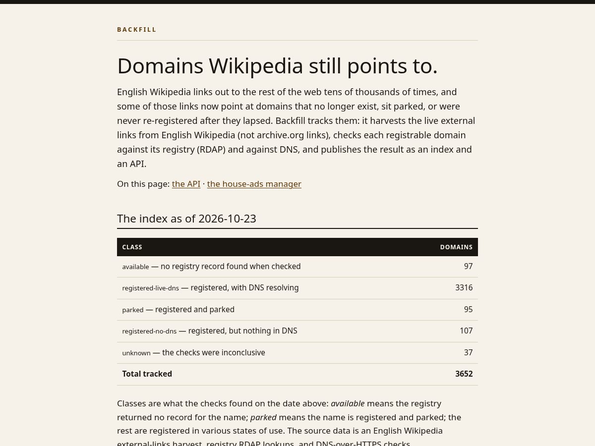 Landing-page snapshot of backfill.top