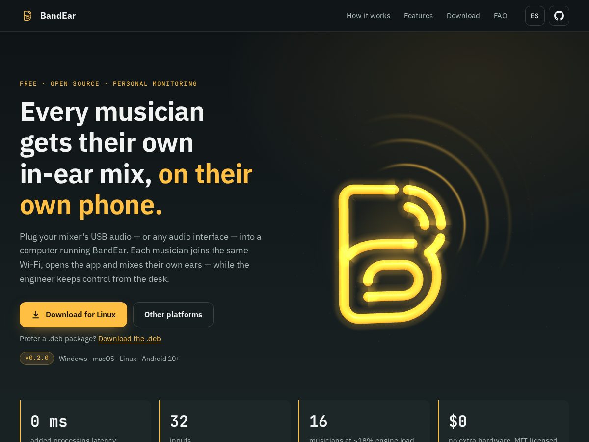 Landing-page snapshot of bandear.com