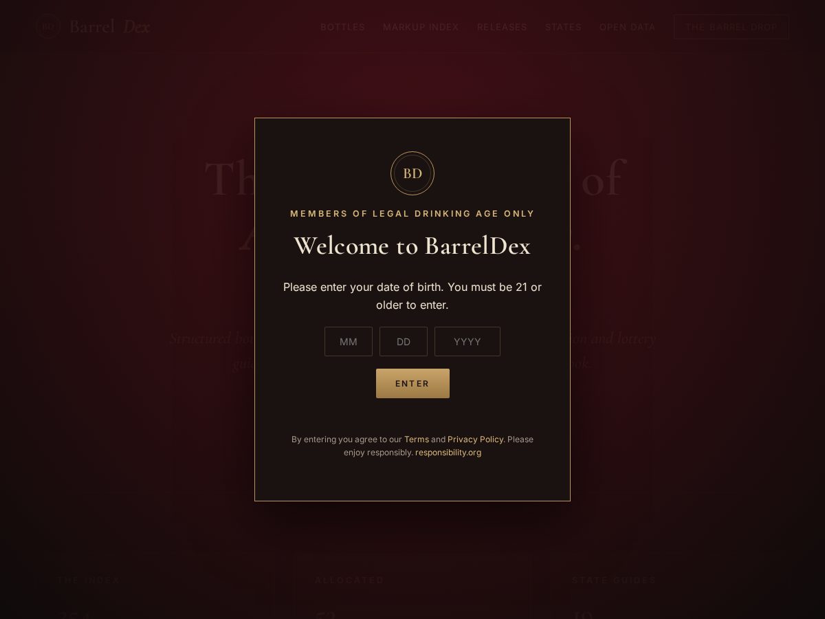 Landing-page snapshot of barreldex.com
