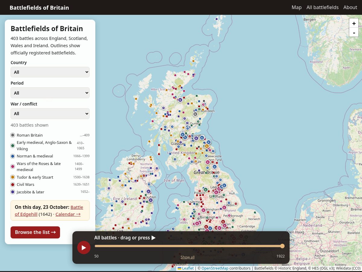 Landing-page snapshot of battlefieldsofbritain.com