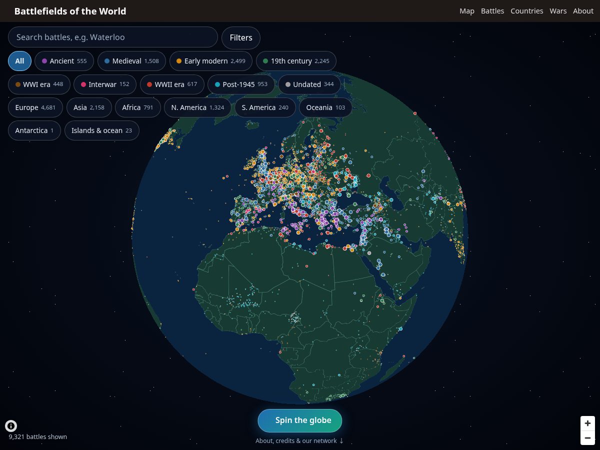 Landing-page snapshot of battlefieldsoftheworld.com