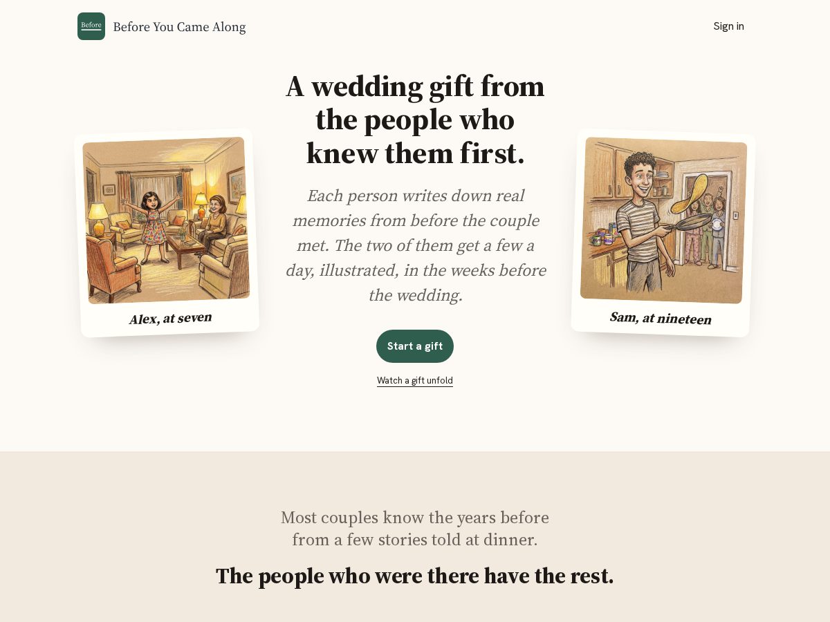 Landing-page snapshot of beforeyoucamealong.com
