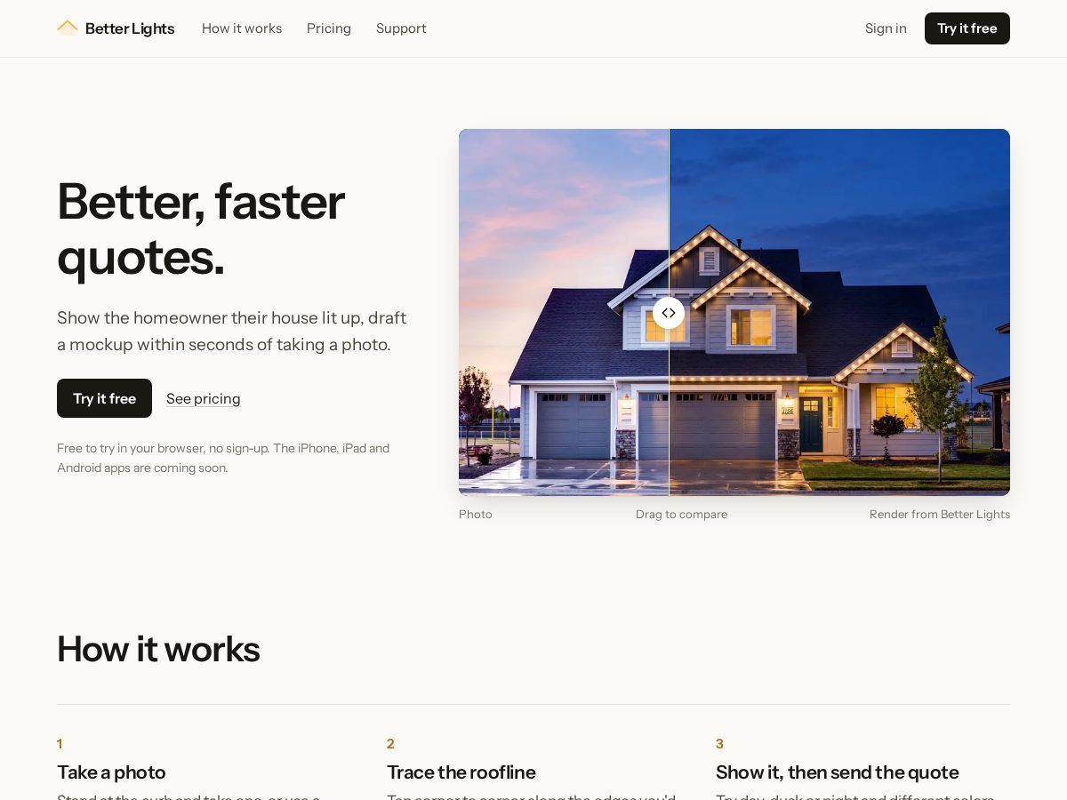 Landing-page snapshot of betterlights.app
