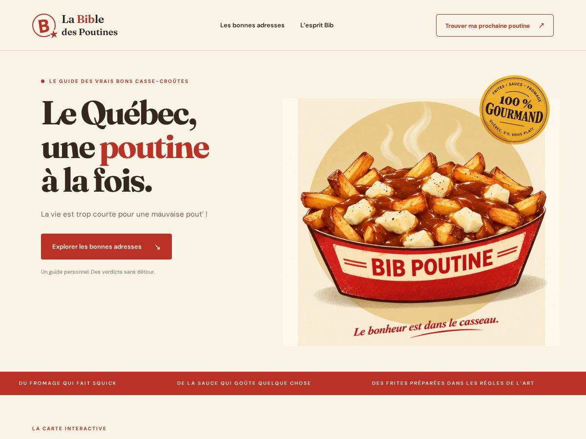 Landing-page snapshot of bibpoutine.com
