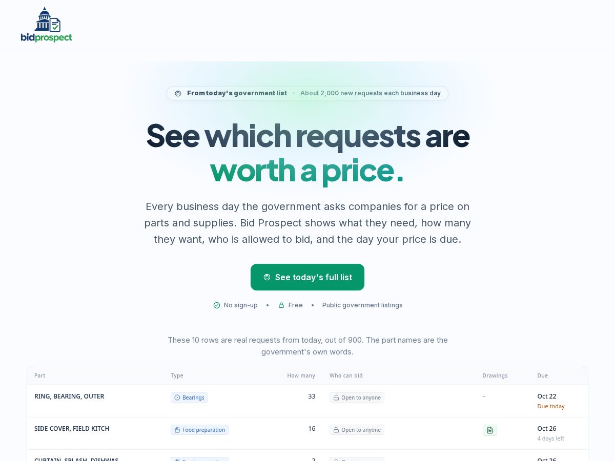 Landing-page snapshot of bidprospect.com
