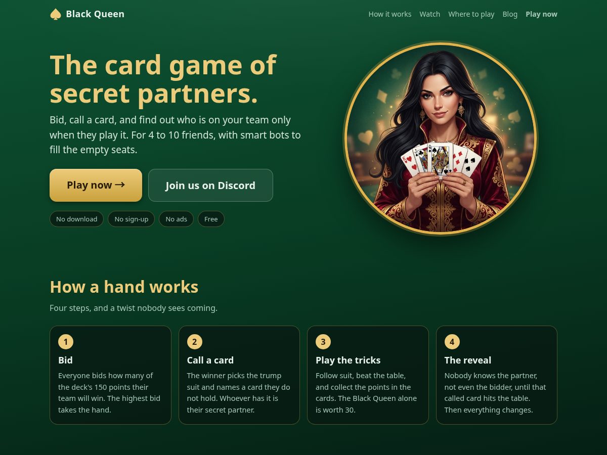 Landing-page snapshot of blackqueen.games
