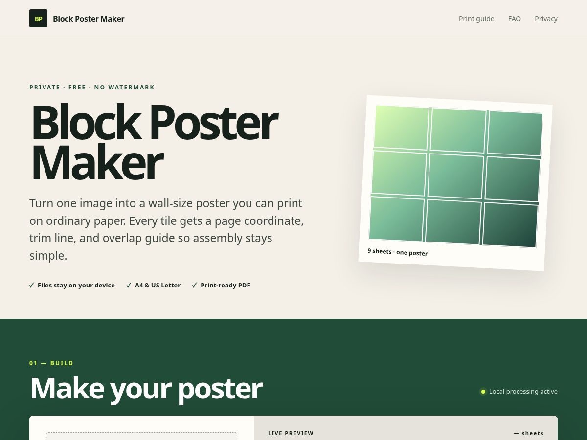 Landing-page snapshot of blockpostermaker.com