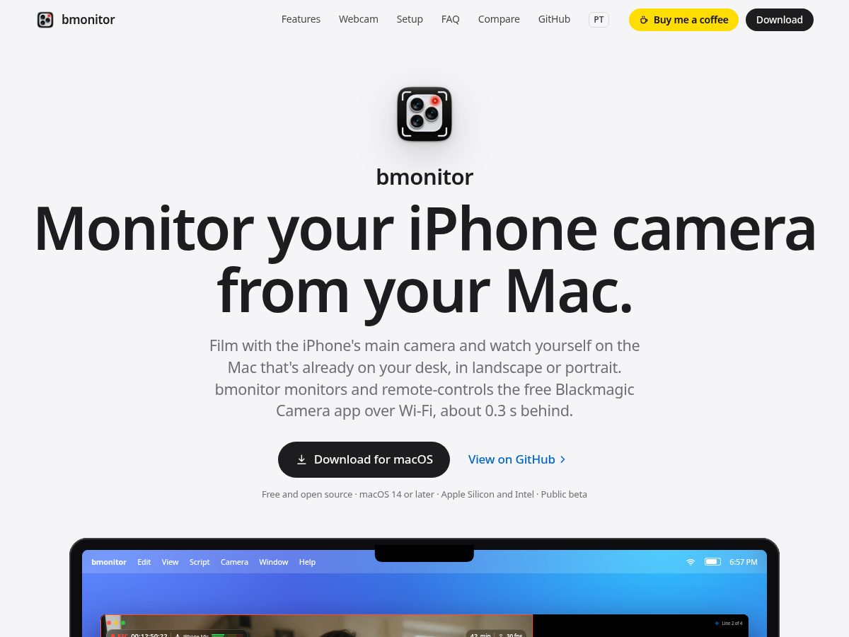 Landing-page snapshot of bmonitor.app